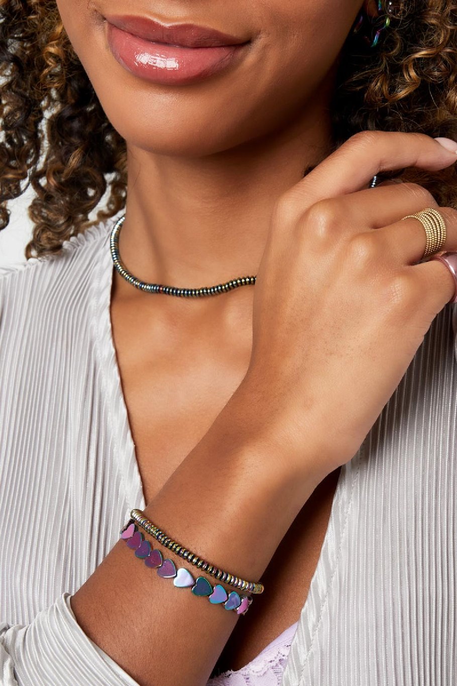 Pulsera pequeñas cuentas holográficas Multicolor Hematita Imagen2